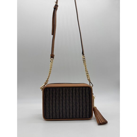 MICHAEL KORS Jet Set logo pleated coated canvas tassel crossbody bag - Acorn - Picture 4 of 14